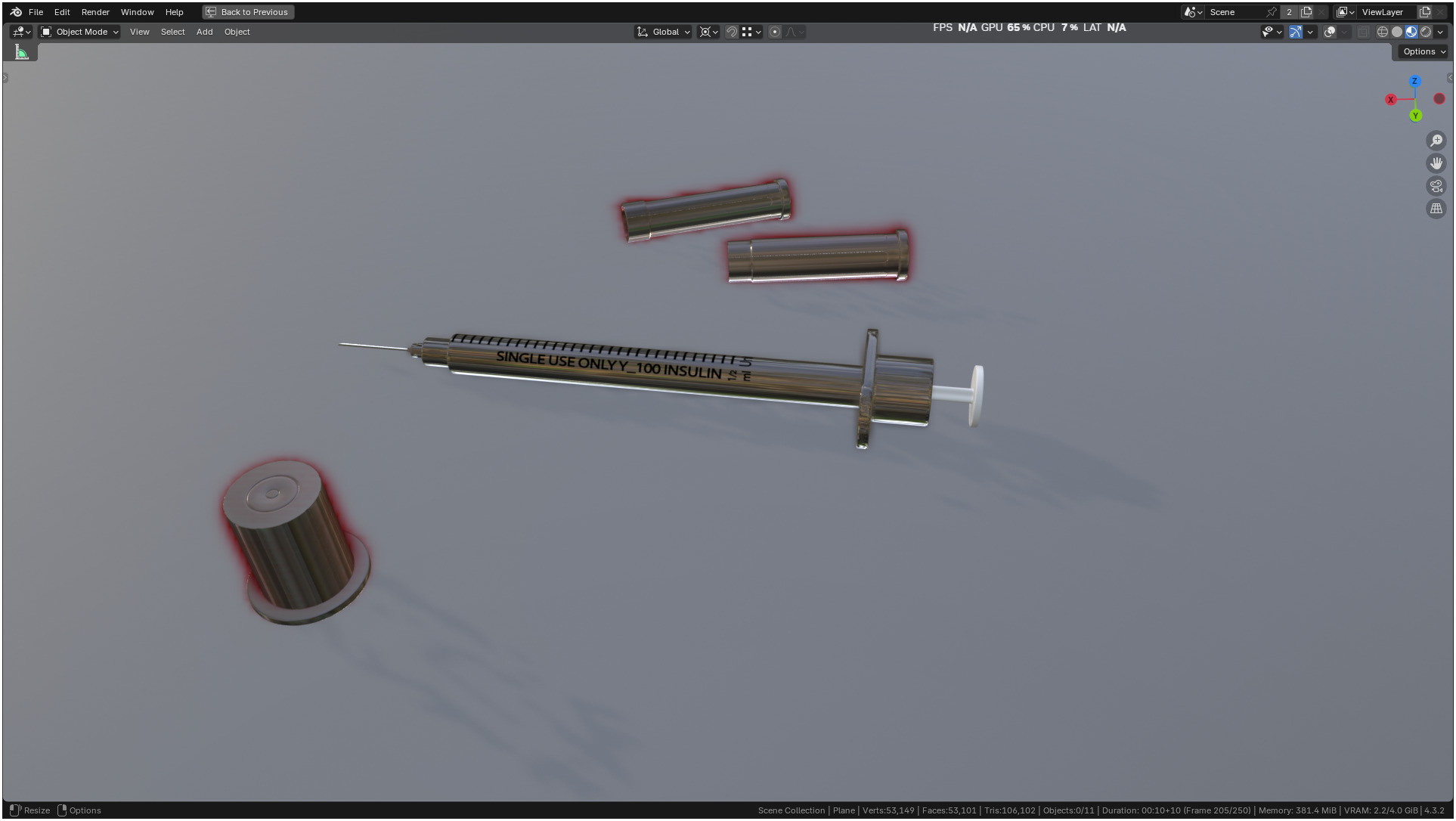 Insulin Syringe 03 mL realistic 3D model_48