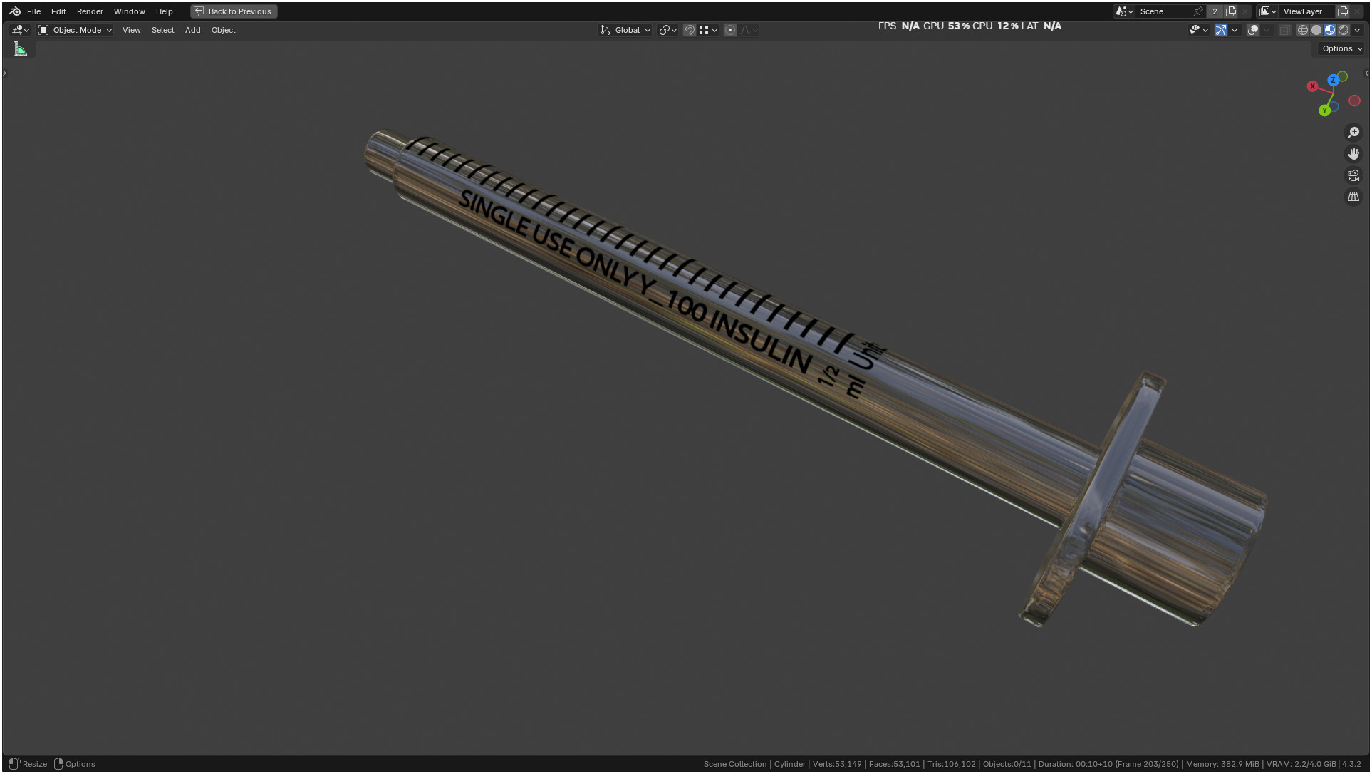 Insulin Syringe 03 mL realistic 3D model_19