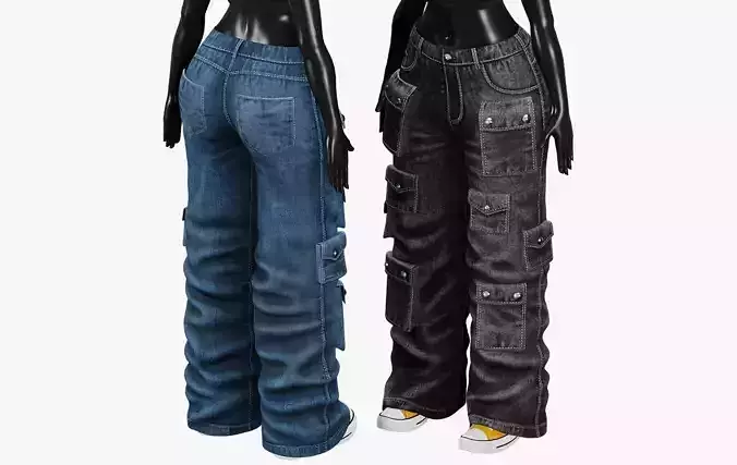 Womens Y2K 2000s Set - Cargo Pants and T-Shirt Low-poly 3D model