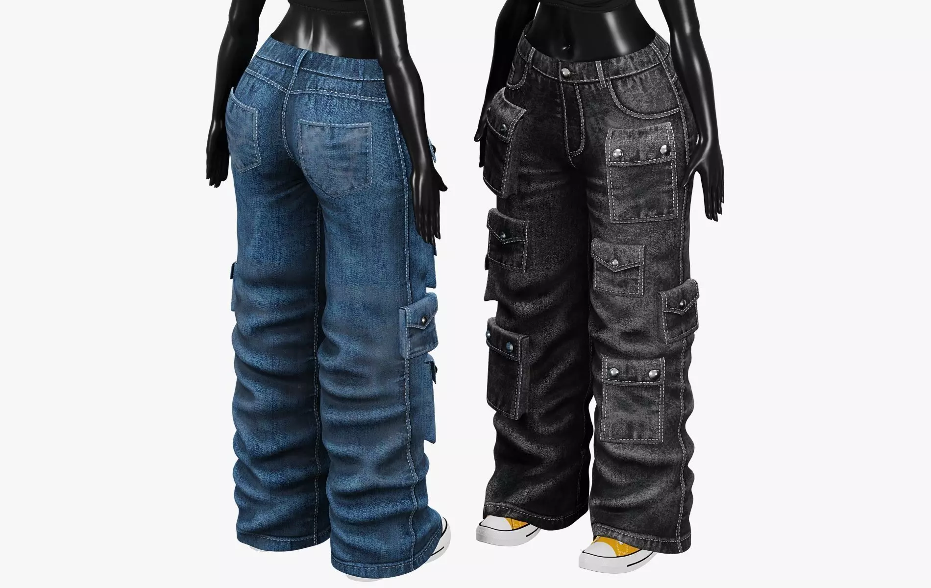 Womens Y2K 2000s Set - Cargo Pants and T-Shirt Low-poly 3D model