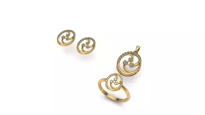 diamond ring earring pendant set cad file 