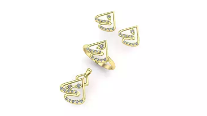 diamond pendant earring ring set
