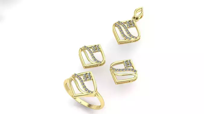 diamond stud pendant ring set 