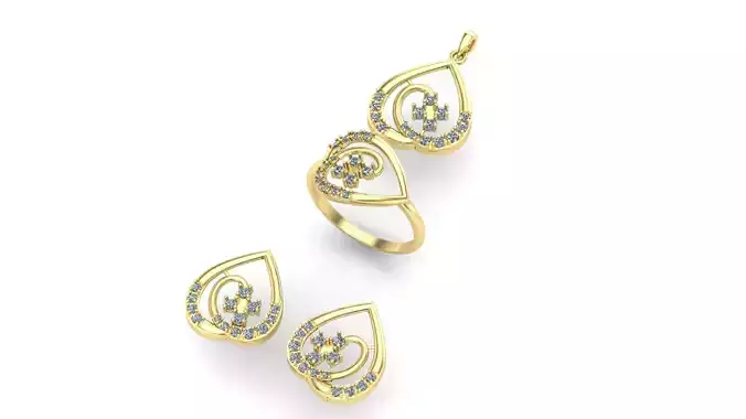 diamond pendant ring earring set 