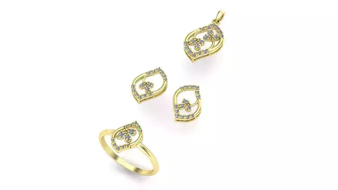 diamond ring pendant earring set
