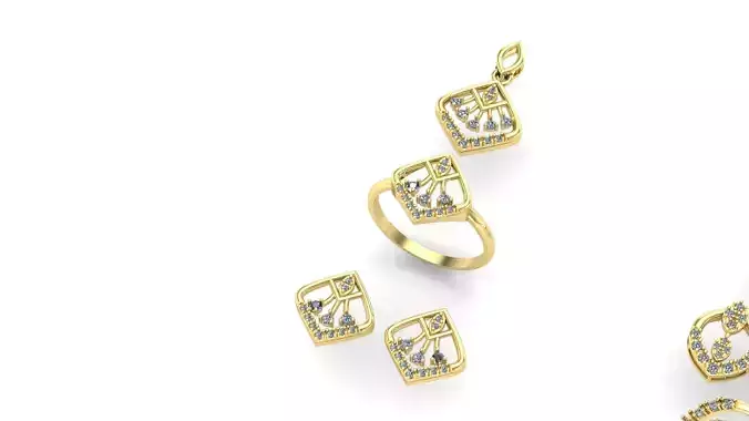 diamond pendant ring earring set