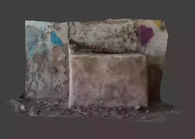 Abandoned Wall Block 3D Scan with Multiple LOD
