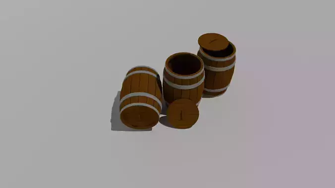 Wooden Barrel Low-poly 3D Model
