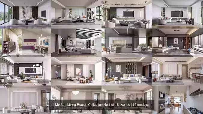 Modern Living Rooms Collection No 1 of 16 scenes 