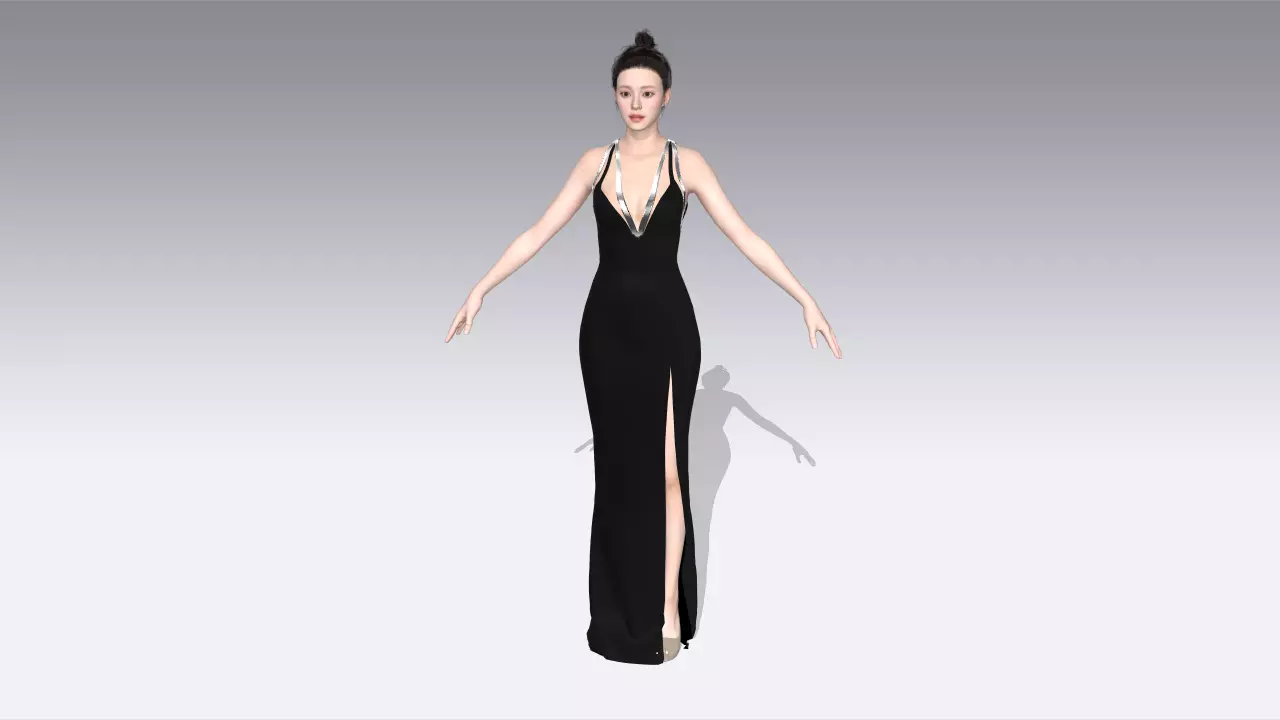 dress black metalic strap long dress modern look Low-poly 3D model