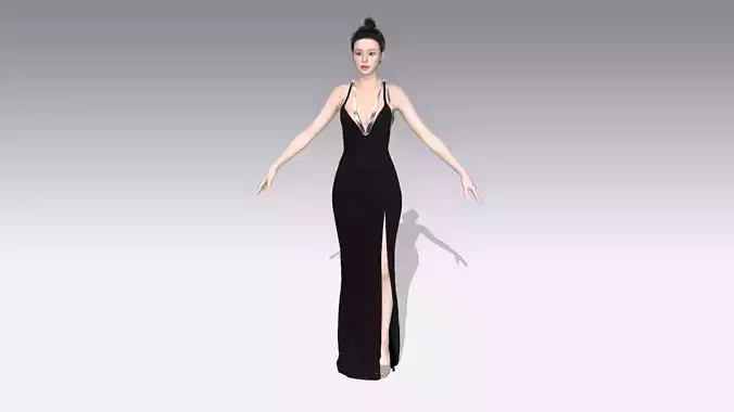 dress black metalic strap long dress modern look Low-poly 3D model