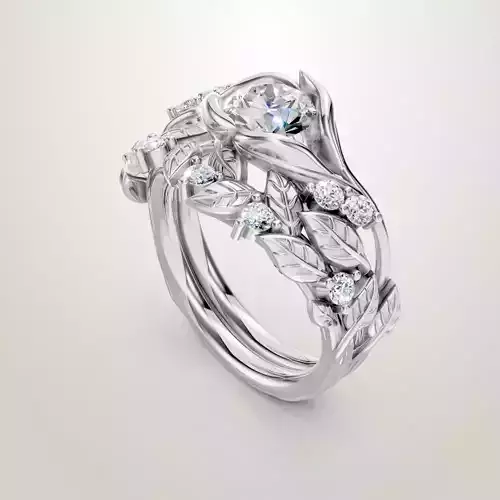 Matching Band For Leaf Engagement ring Leaf Gold ring  3D print model