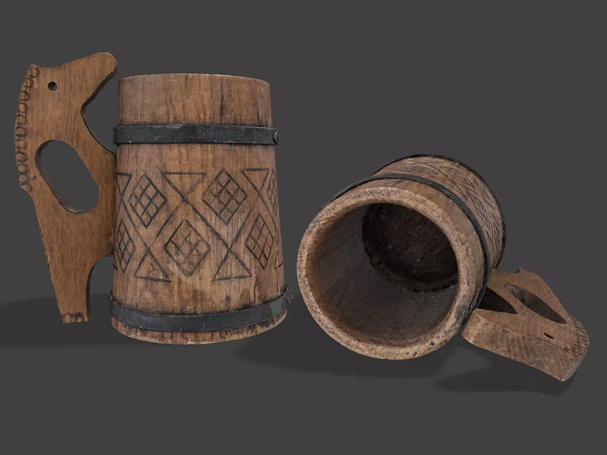 Old Wooden Cup Low-poly 3D model