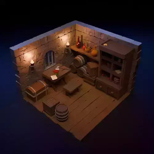 medieval room in low-poly style