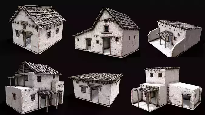Low Poly Village White Clay House Collection