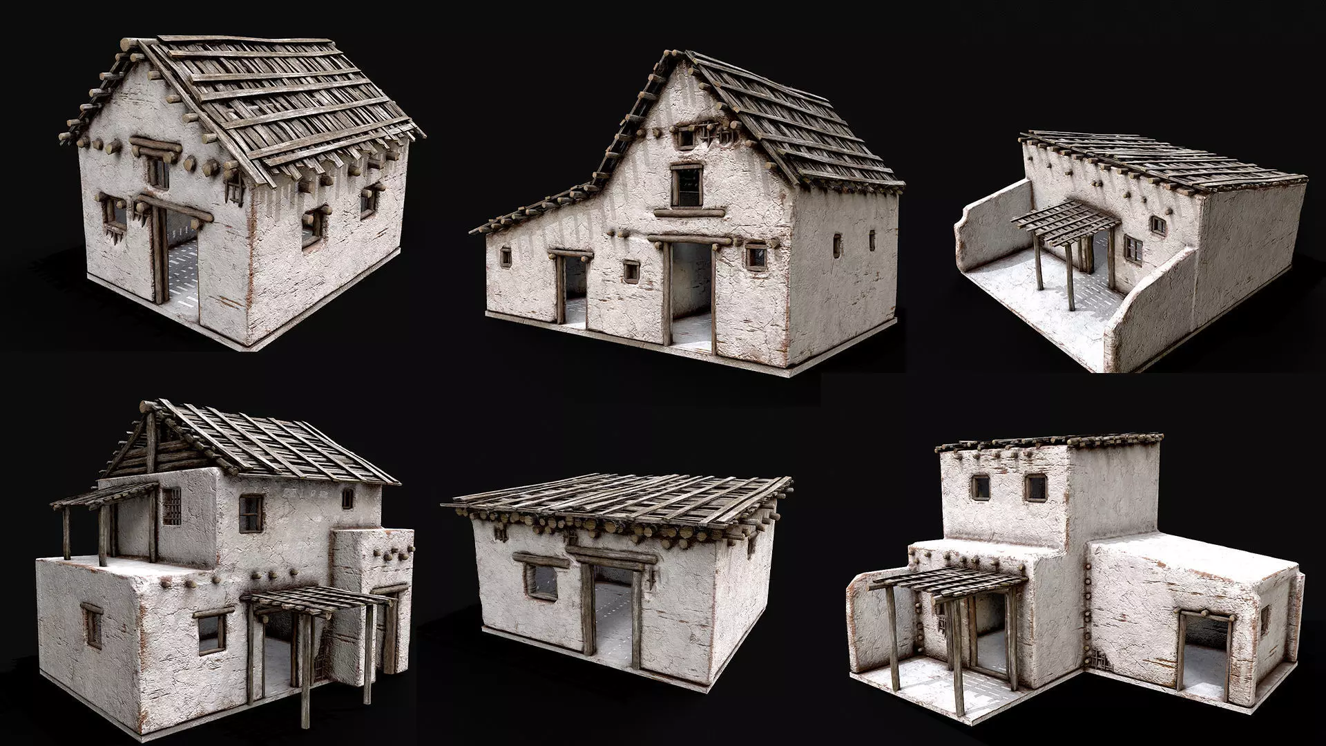 Low Poly Village White Clay House Collection _0