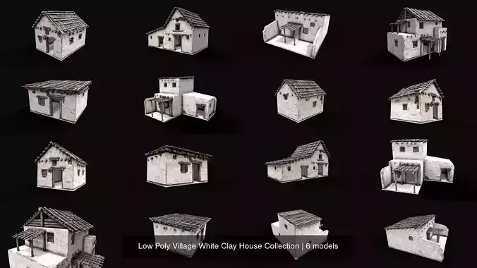 Low Poly Village White Clay House Collection