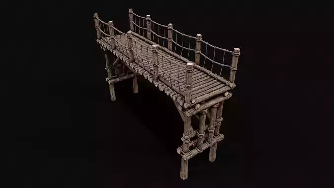 Modular Wooden Rope Bridge  Low-poly 3D model
