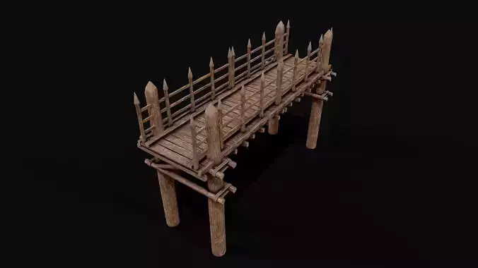 Modular Wood Bridge 2 parts Low-poly 3D model
