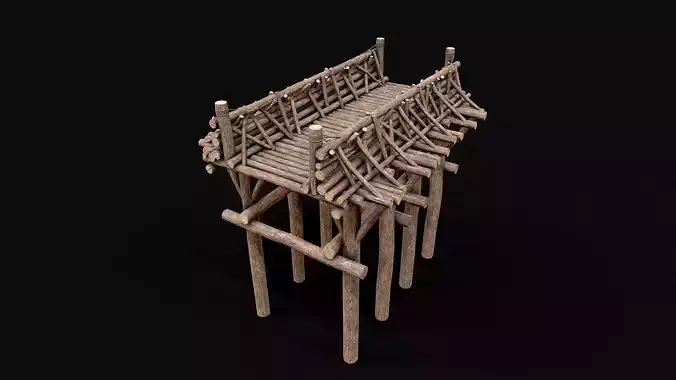 Modular Wood Bridge Platform Low-poly 3D model