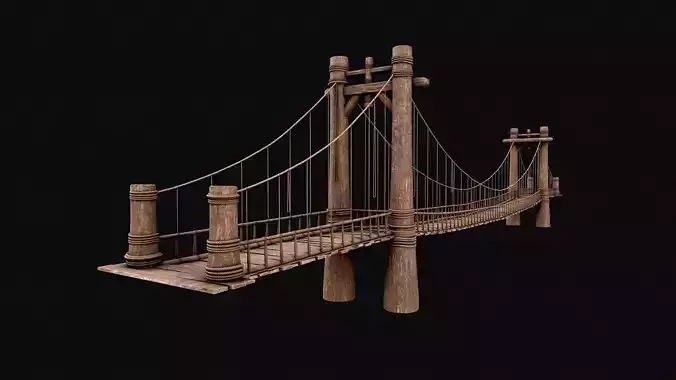 Big Wooden Rope Bridge Low-poly 3D model