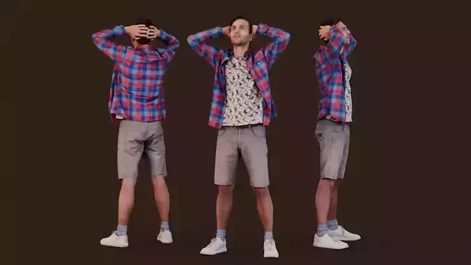 Casual Man in Distress - Hands on Head Pose 3D model