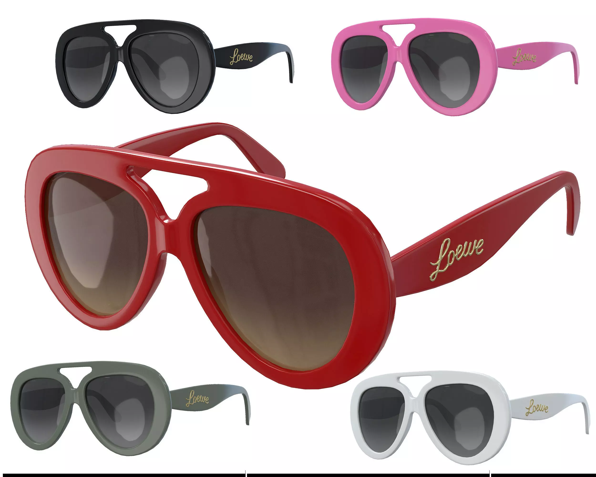 Loewe Round Spoiler Aviator Sunglasses Low-poly 3D model_0