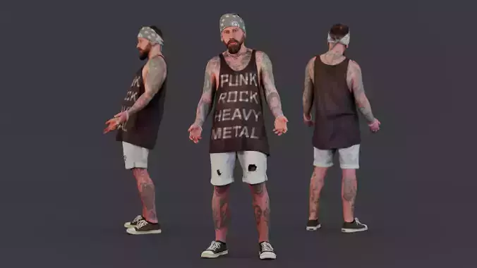 Tattooed Rocker in Casual Streetwear - Confused Pose 3D model