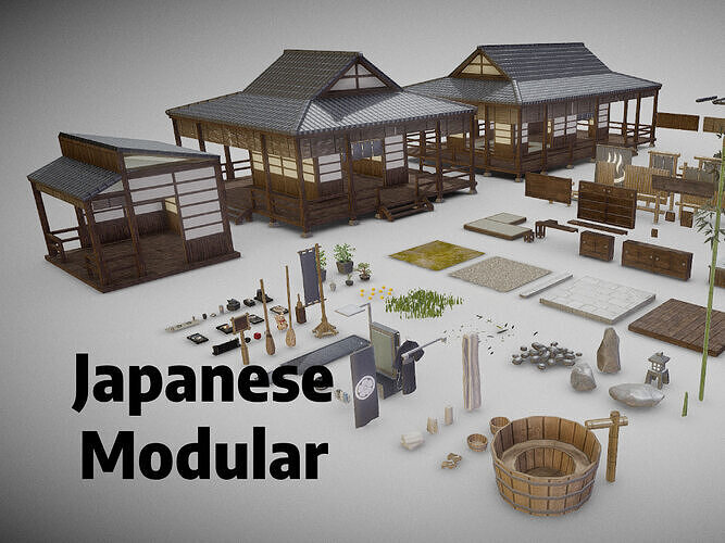 Japanese Modular Low-poly 3D model