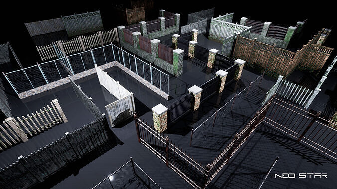 Modular Fences Low-poly 3D model