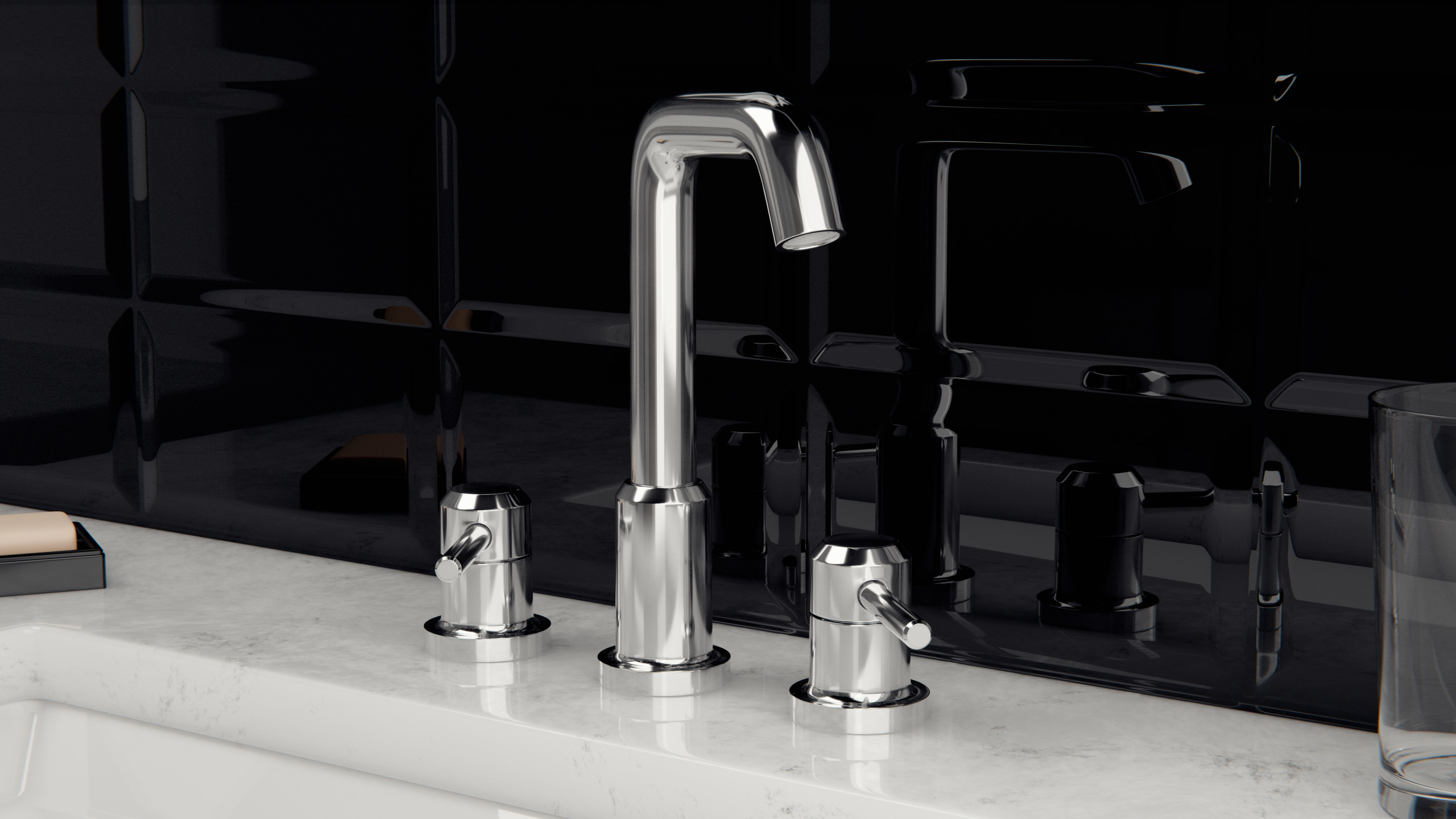 Stainless Steel Bathroom Faucet Low-poly 3D model_1