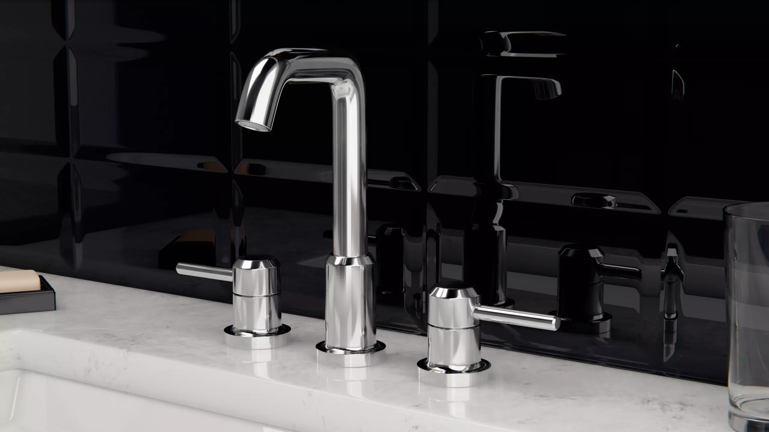 Stainless Steel Bathroom Faucet Low-poly 3D model_0