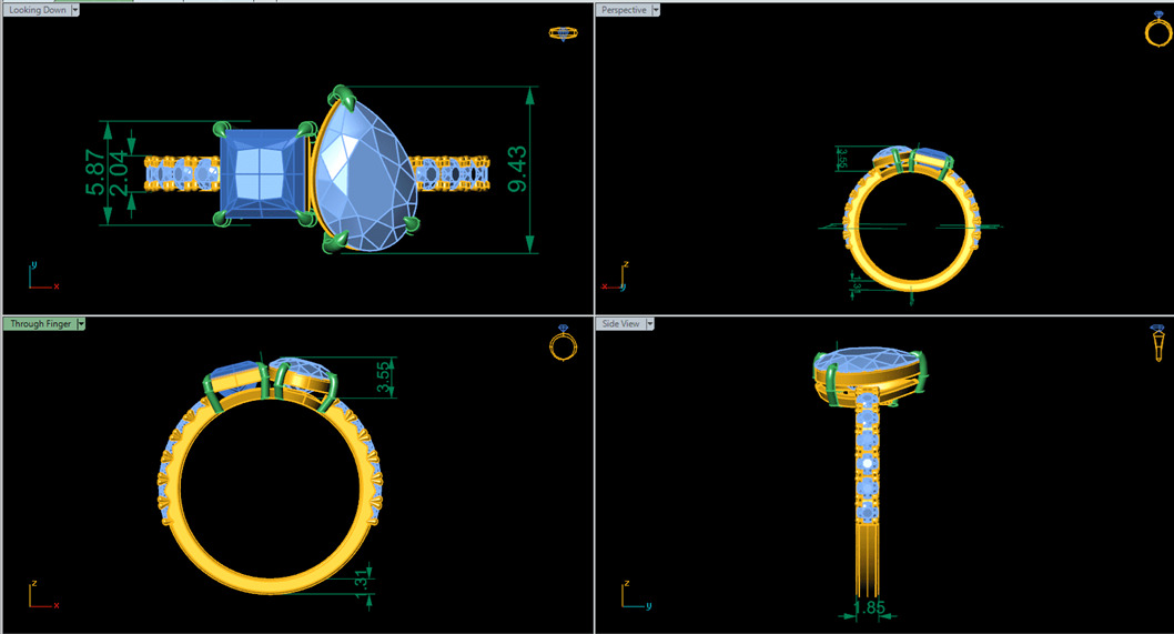 Toi et Moi Ring 360 animation renders 3dm stl details 3D print model_5