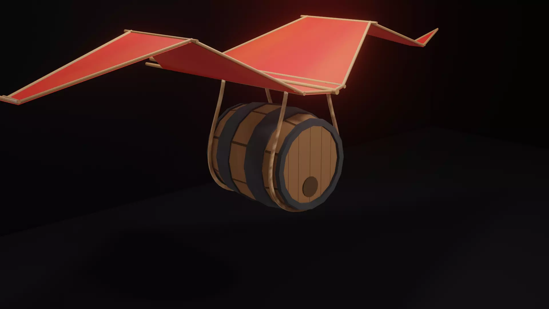 flying barrel gaming asset hand painted model Low-poly 3D model