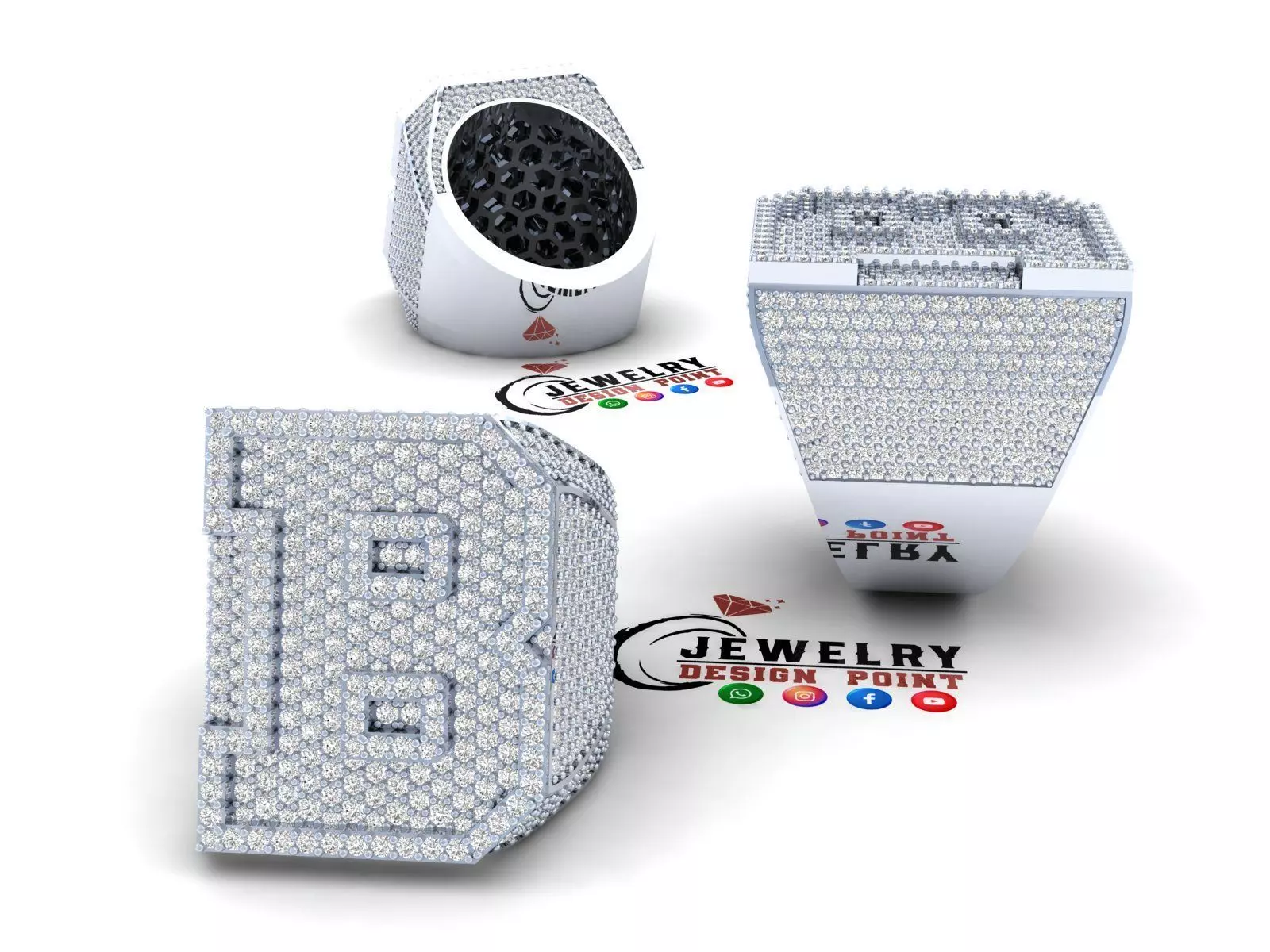 Custom Initial A to Z Letter Diamond Ring -  Alphabet Rings 3D print model_0