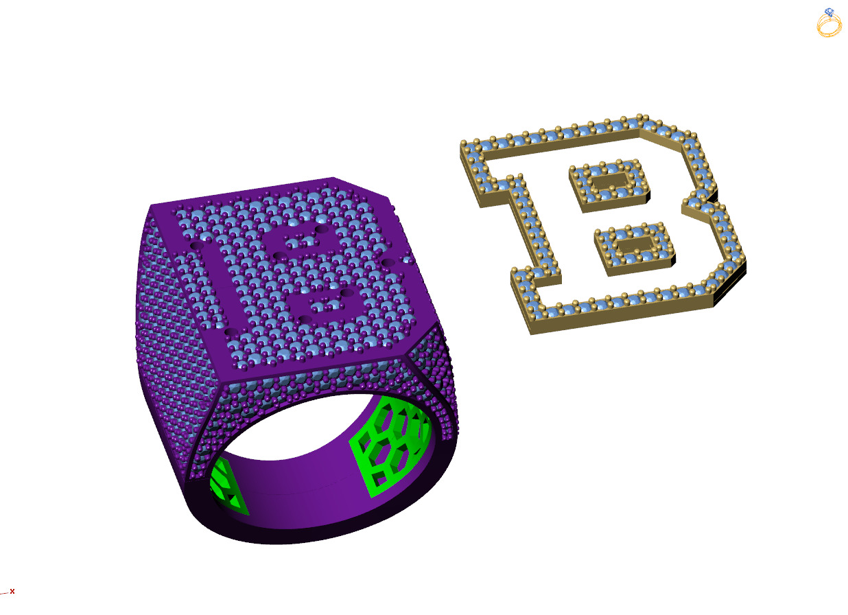 Custom Initial A to Z Letter Diamond Ring -  Alphabet Rings 3D print model_11