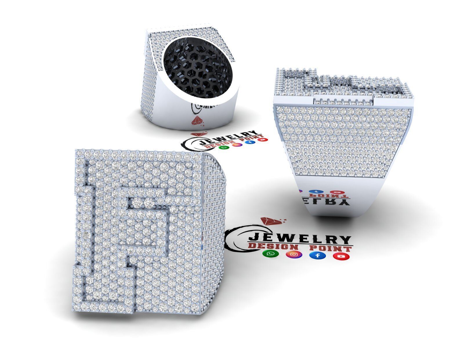 Custom Initial A to Z Letter Diamond Ring -  Alphabet Rings 3D print model_2