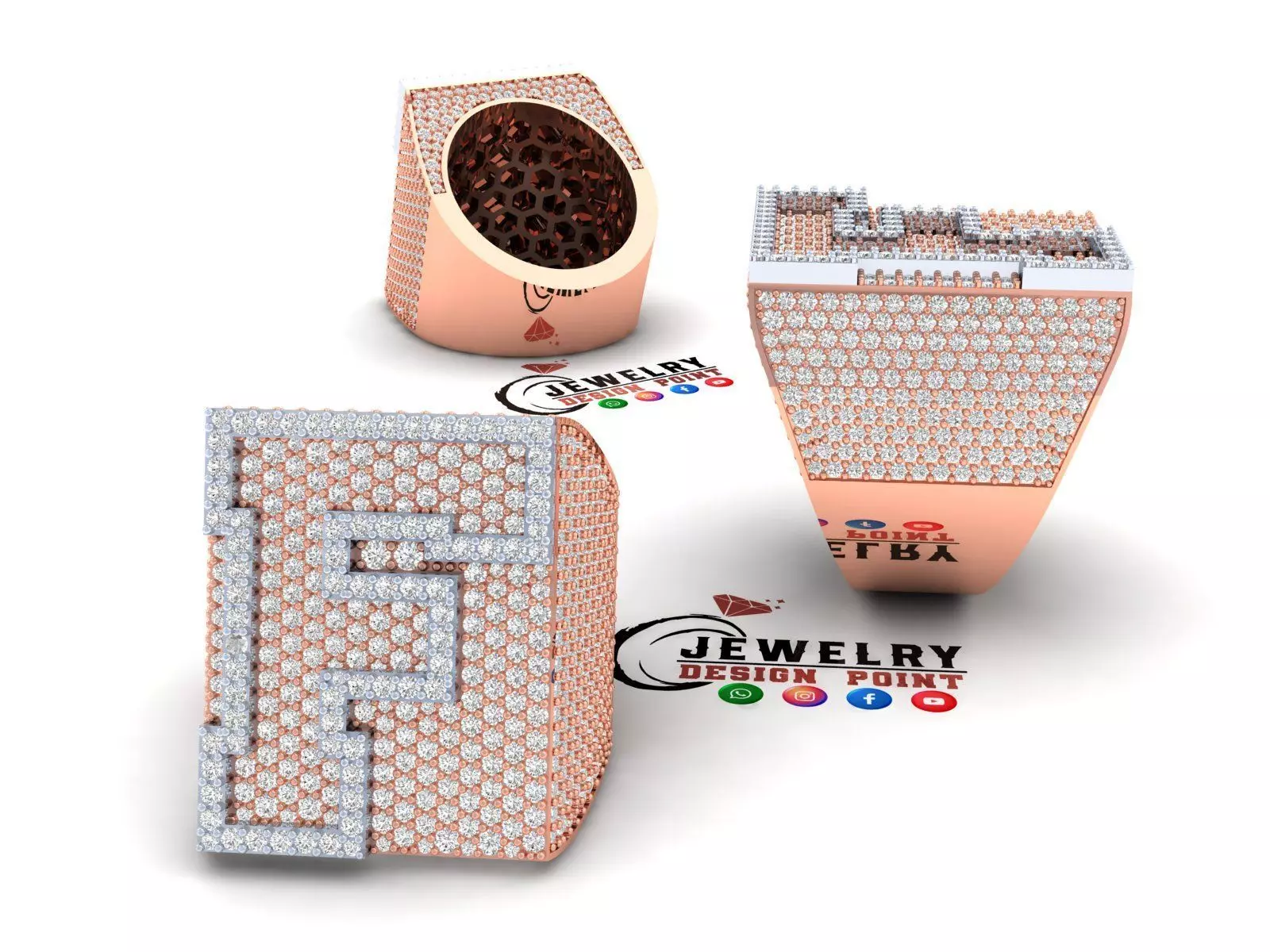 Custom Initial A to Z Letter Diamond Ring -  Alphabet Rings 3D print model_0