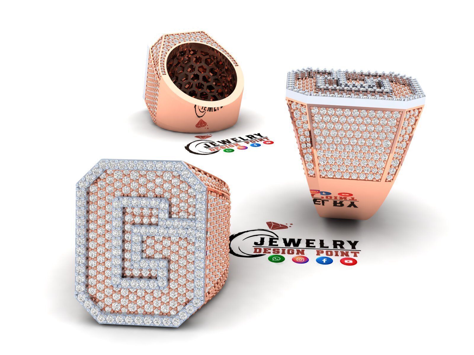 Custom Initial A to Z Letter Diamond Ring - Alphabet Rings 3D print model_3