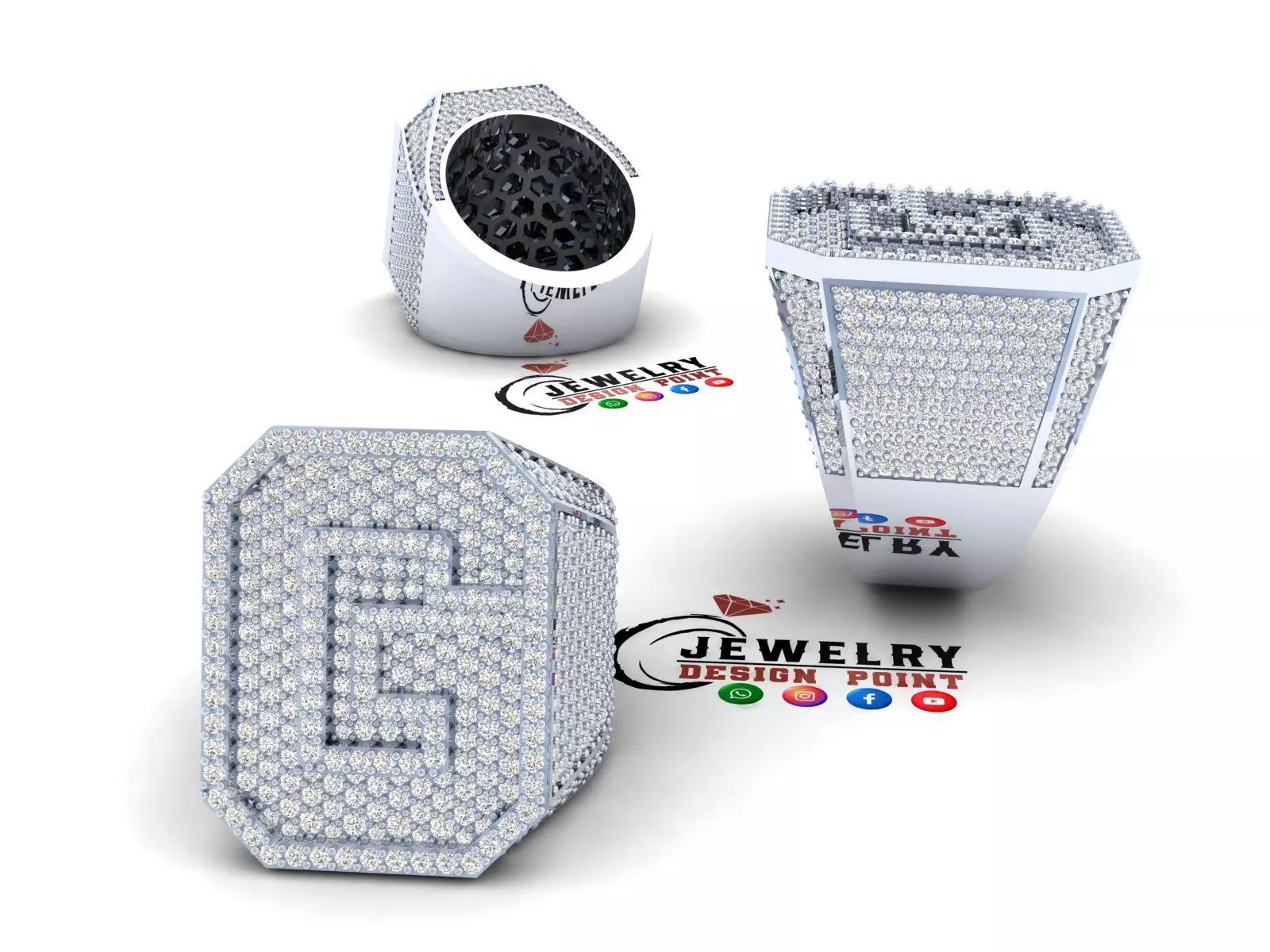 Custom Initial A to Z Letter Diamond Ring - Alphabet Rings 3D print model_0