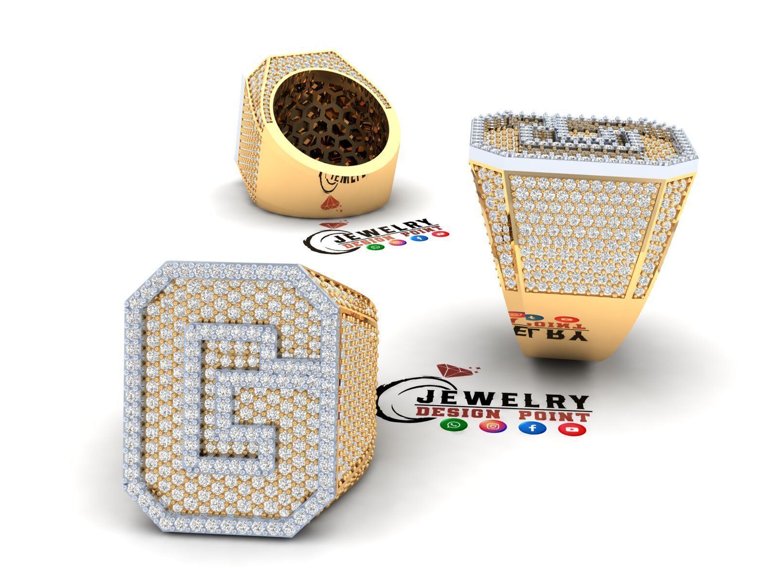 Custom Initial A to Z Letter Diamond Ring - Alphabet Rings 3D print model_2