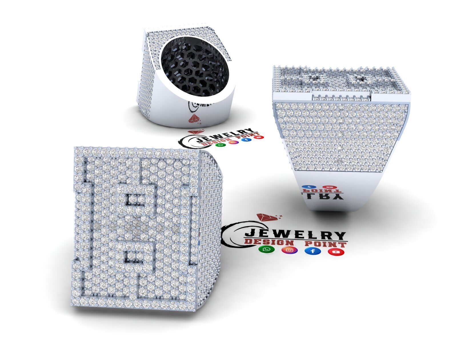 Custom Initial A to Z Letter Diamond Ring - Alphabet Rings 3D print model_3