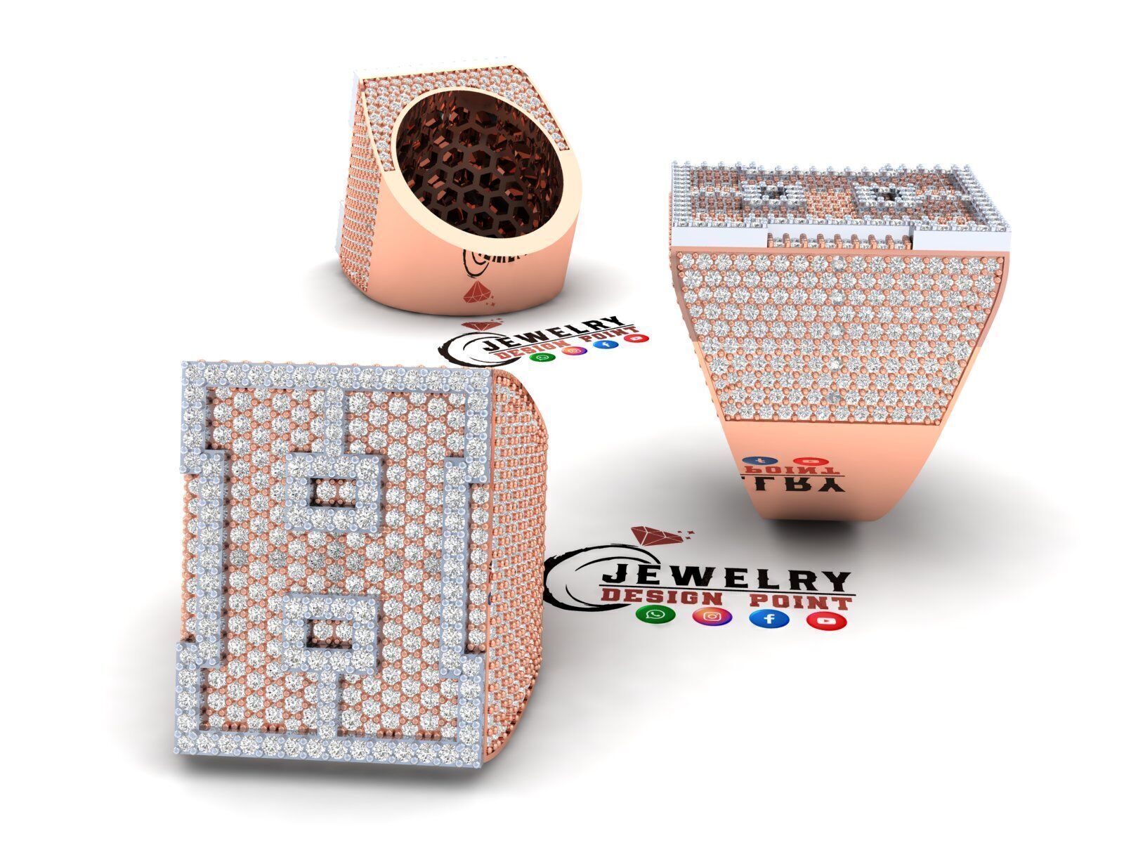 Custom Initial A to Z Letter Diamond Ring - Alphabet Rings 3D print model_2