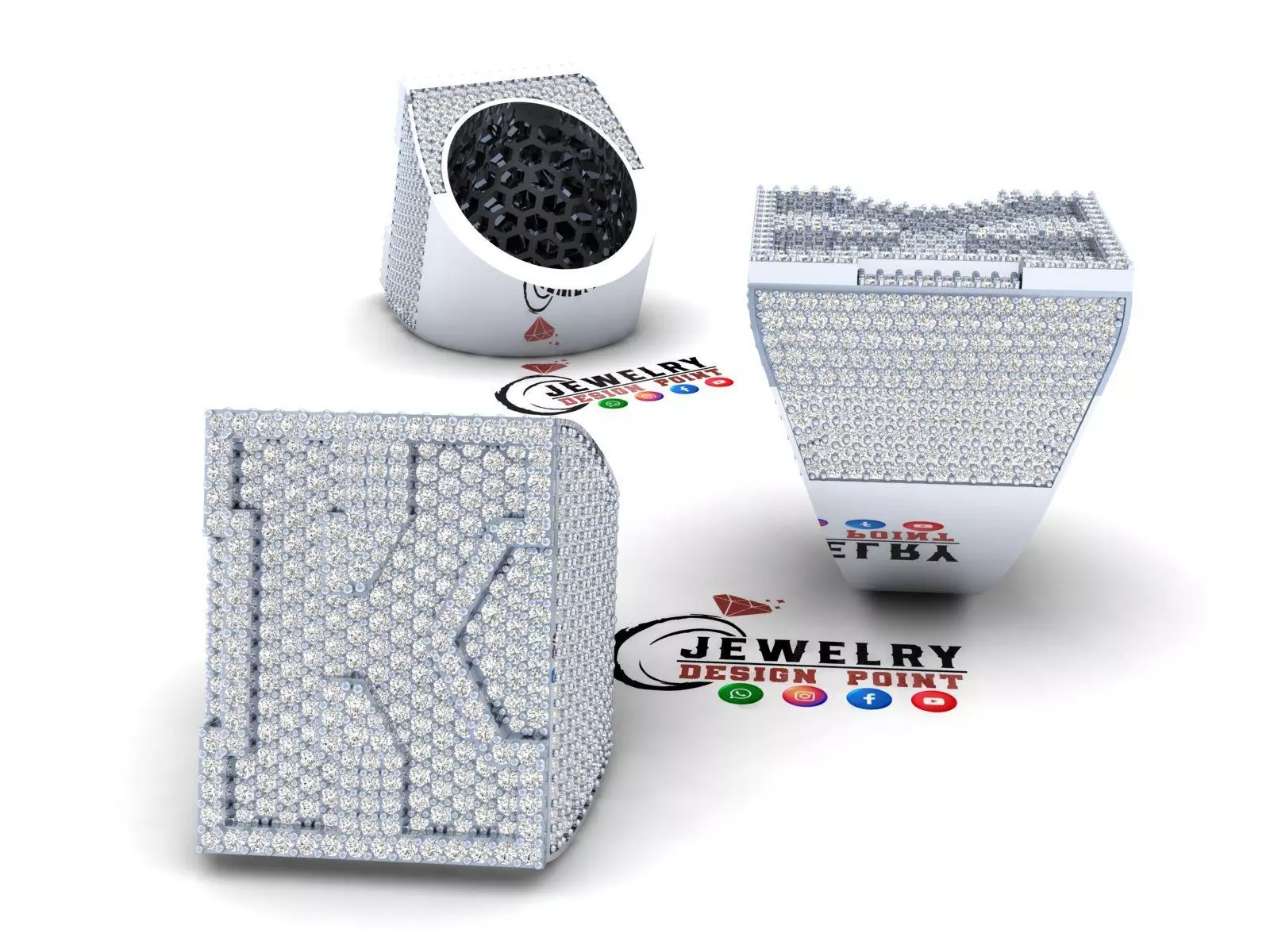 Custom Initial A to Z Letter Diamond Ring -  Alphabet Rings 3D print model_0