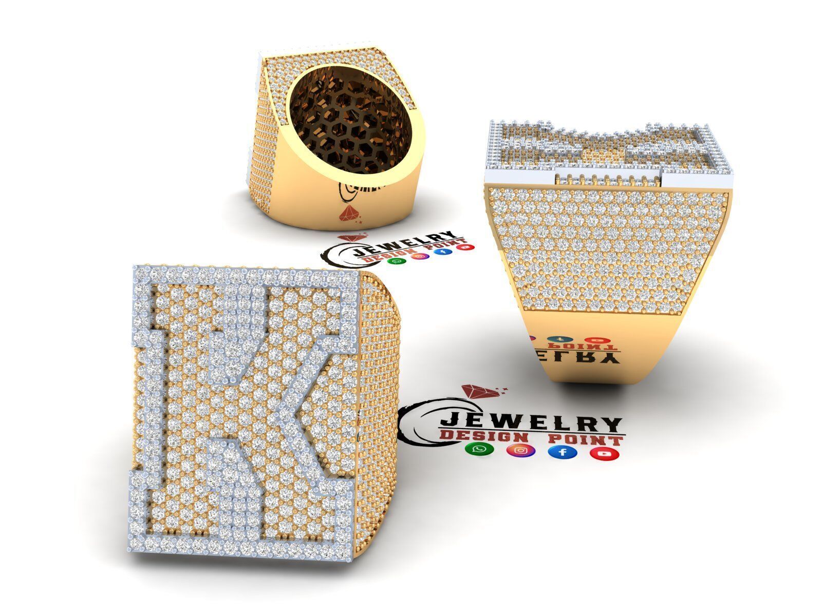 Custom Initial A to Z Letter Diamond Ring -  Alphabet Rings 3D print model_3