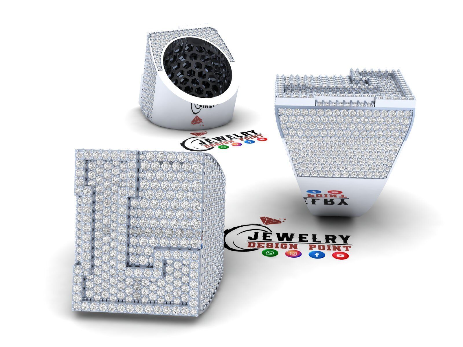 Custom Initial A to Z Letter Diamond Ring -  Alphabet Rings 3D print model_2