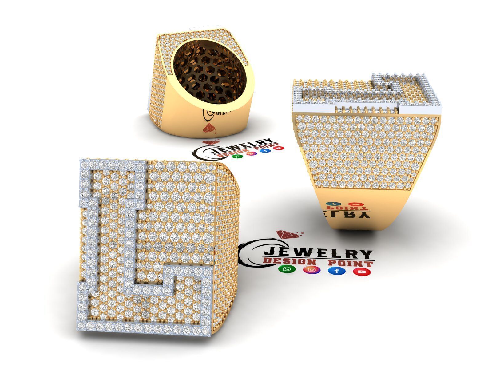 Custom Initial A to Z Letter Diamond Ring -  Alphabet Rings 3D print model_3