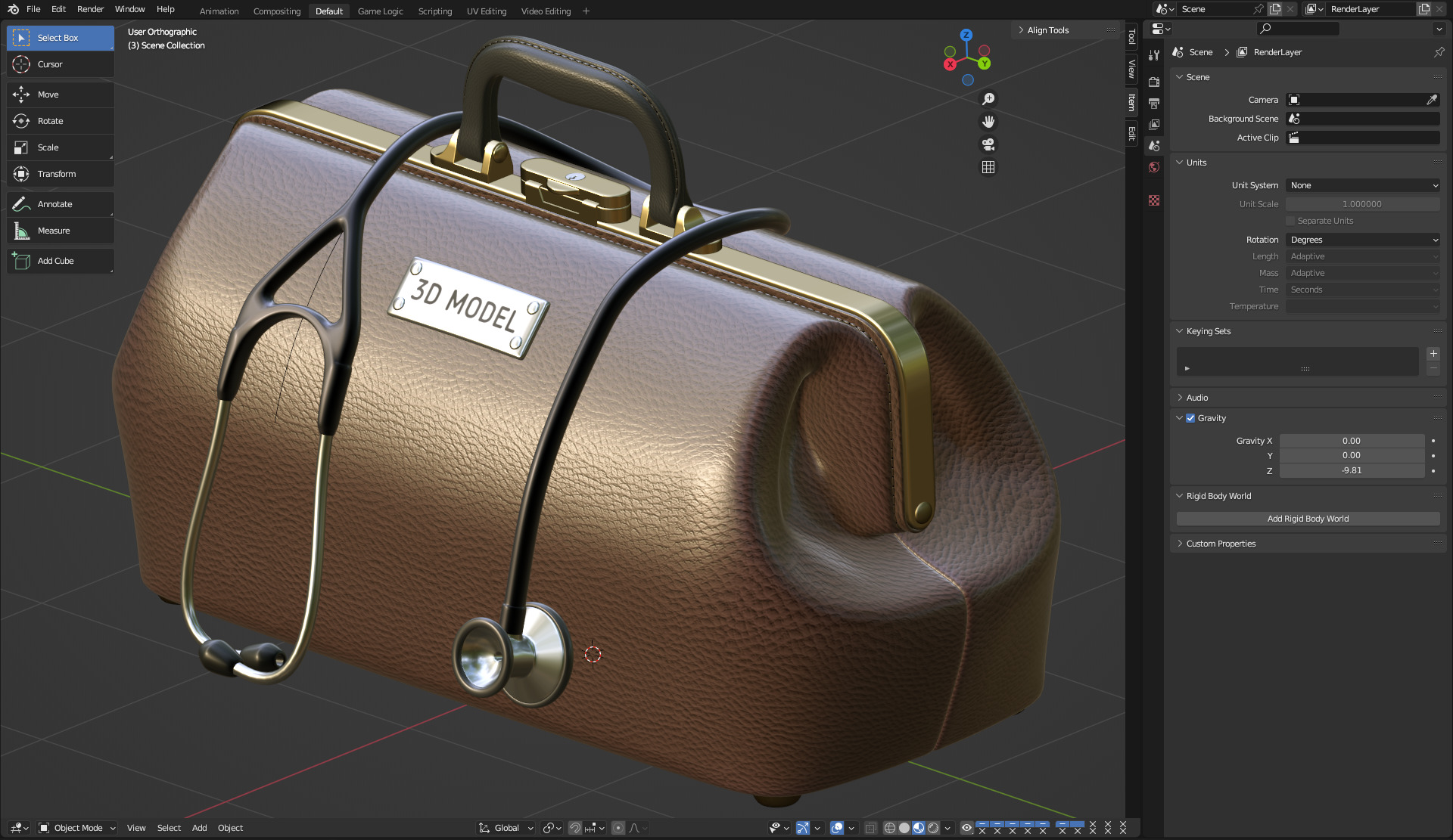 Doctor Mouth Bag With Stethoscope 3D model_8