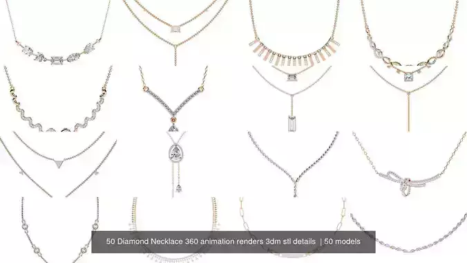 50 Diamond Necklace 360 animation renders 3dm stl details  3D Model Collection