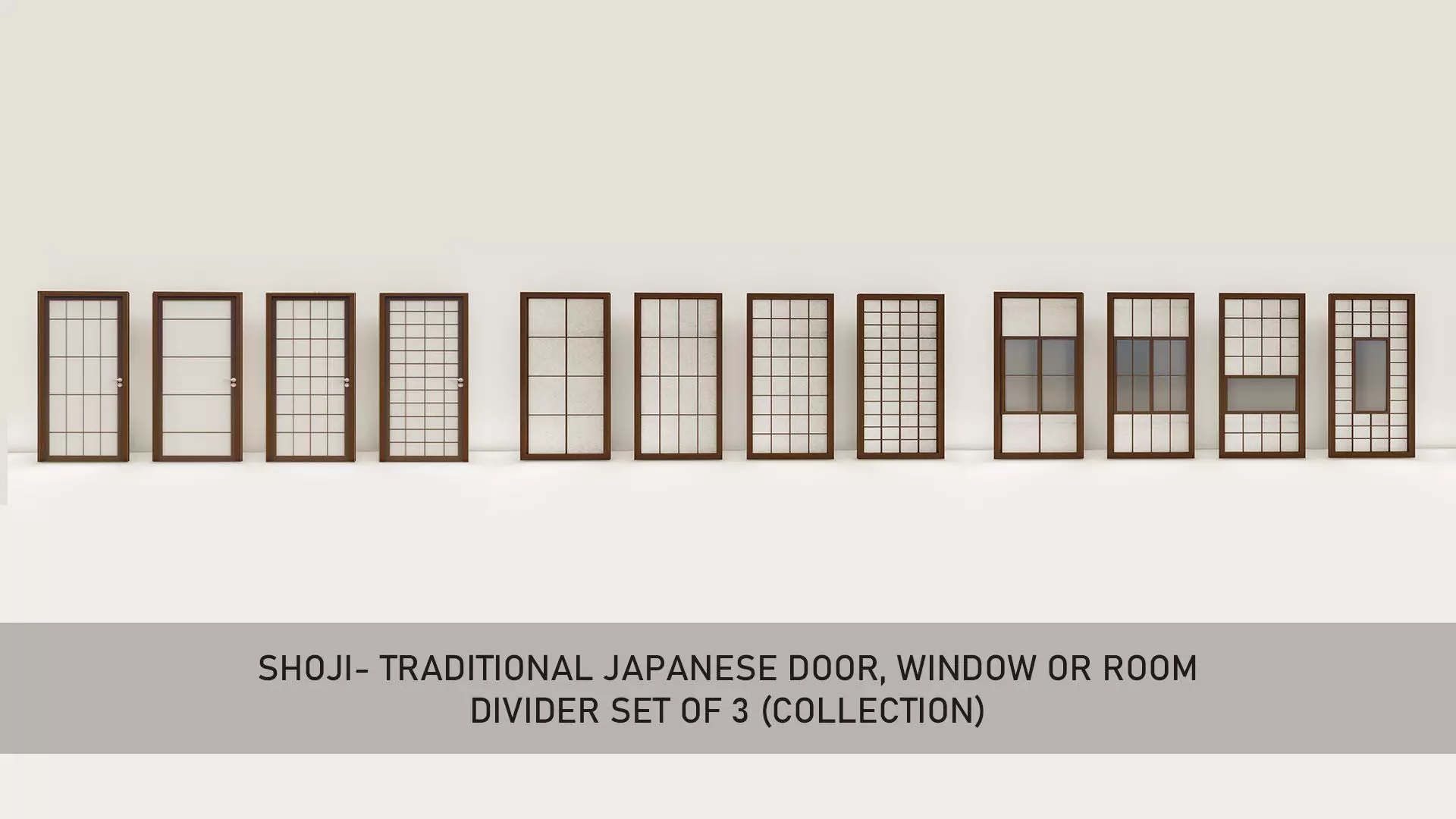 Shoji- Traditional Japanese door window or room divider set 3D Model Collection_0
